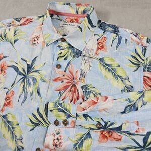 Tommy Bahama Linen Shirt Mens Large Hawaiian Colorful Floral Linen Button Up L/S